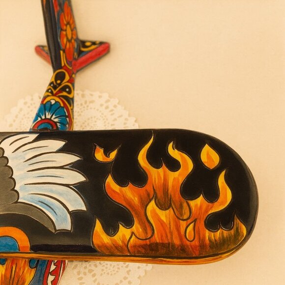 Rare Talavera Pottery Day Of The Dead Airplane Bi Plane Gerardo Garcia - Picture 5 of 9